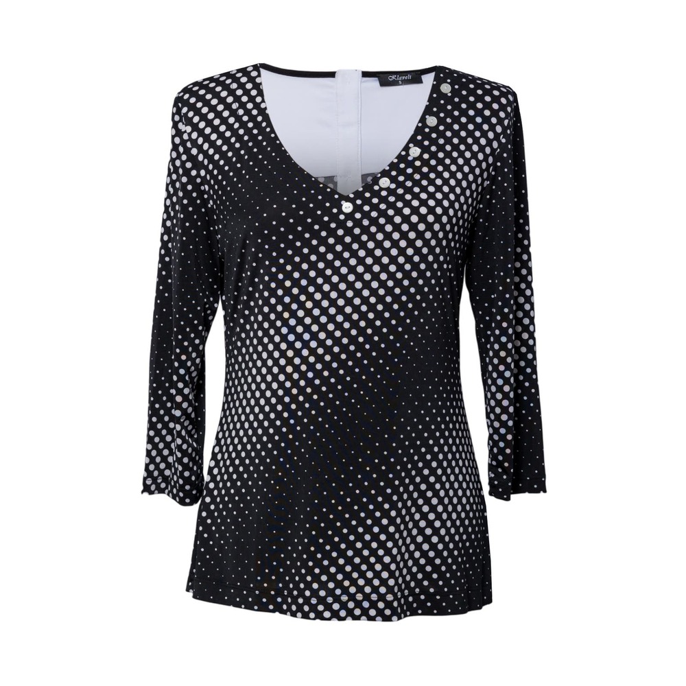 Women's Polka Dot V Neck Top Size L 3/4 Sleeve Black & White NWT